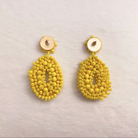 Beaded Teardrop Statement Drop Earrings - Yellow - Picture 4 of 5